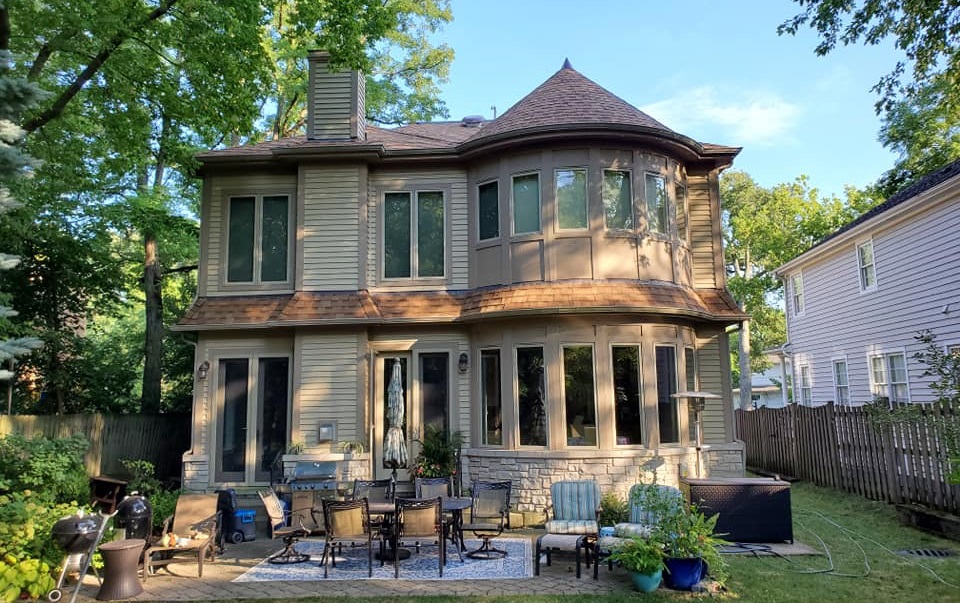 winnetka roofing contractor showcase turret on roof replacement