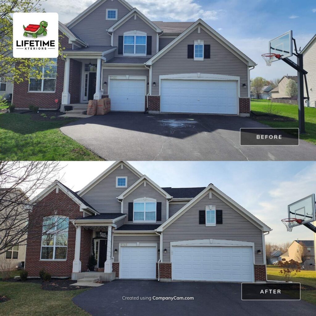 Before and after picture of a project by Montgomery roofing contractors Lifetime Xteriors